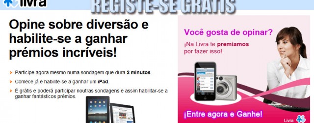 O maior aliciante da Livra é o facto de as suas opiniões valerem prémios! Cada vez que participar e completar uma sondagem entra automaticamente no sorteio de um prémio.