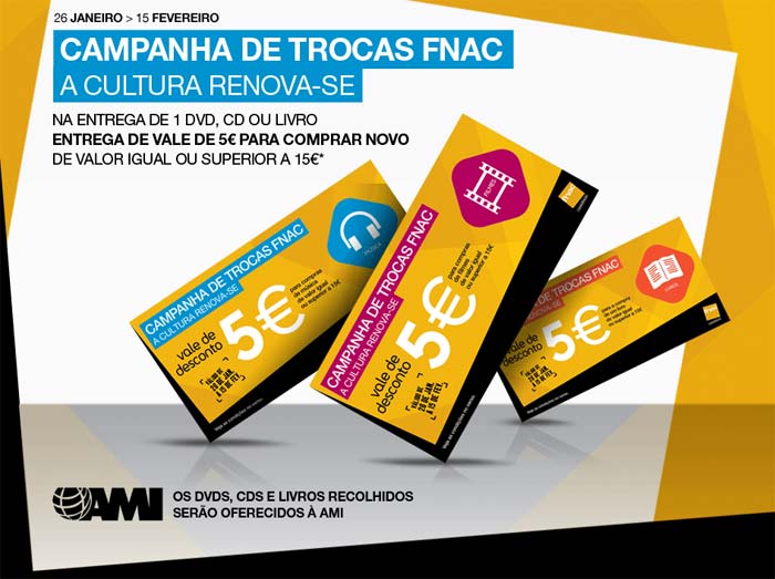 Uma campanha de trocas através da qual é possível entregar um livro, um disco ou um filme e receber um vale de desconto de 5 Euros.
