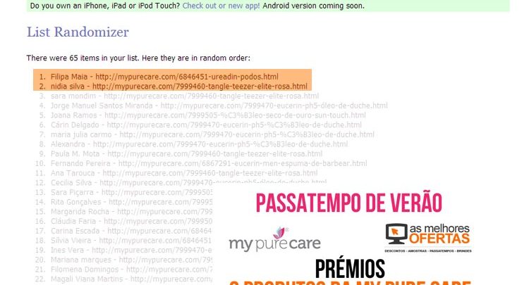 Sorteio do Passatempo My Pure Care - As Melhores Ofertas