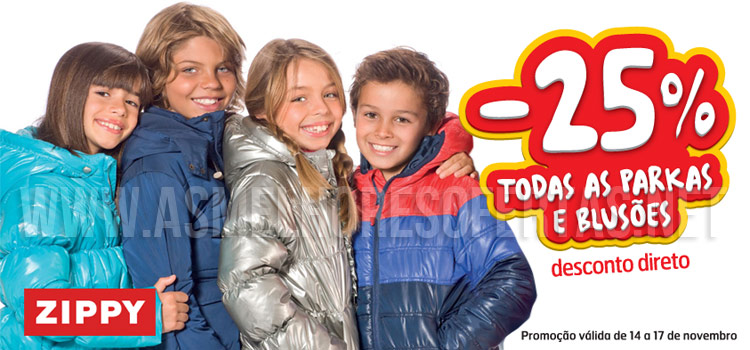 25% de Desconto Zippy Parkas e Blusões