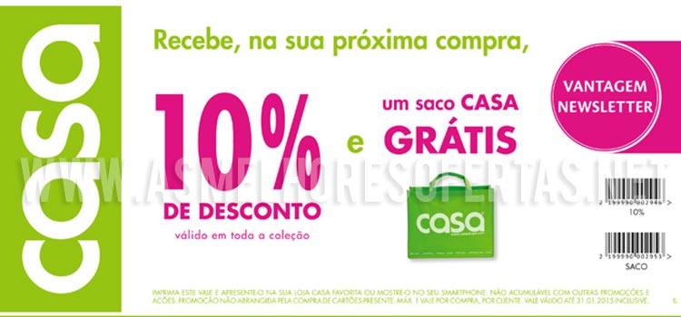 10% de Desconto e Saco Grátis Lojas Casa
